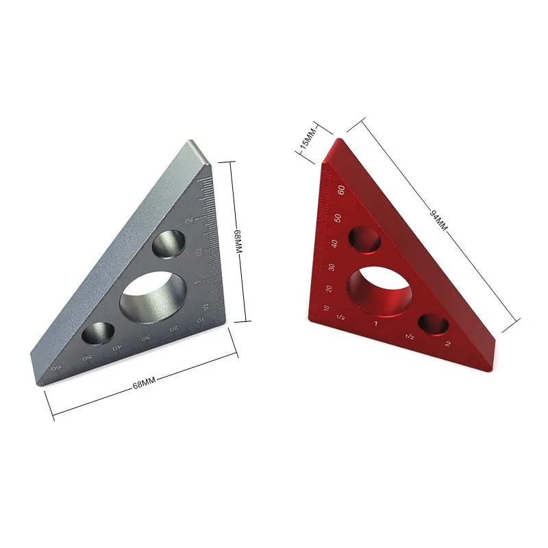 45 Degree Aluminum Alloy Angle Ruler Inch Metric Triangle Ruler Carpenter's Workshop Woodworking Square Multifunction Tool