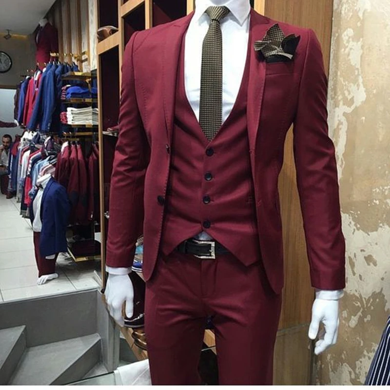 Buy New Burgundy Wedding Men Suit Slim