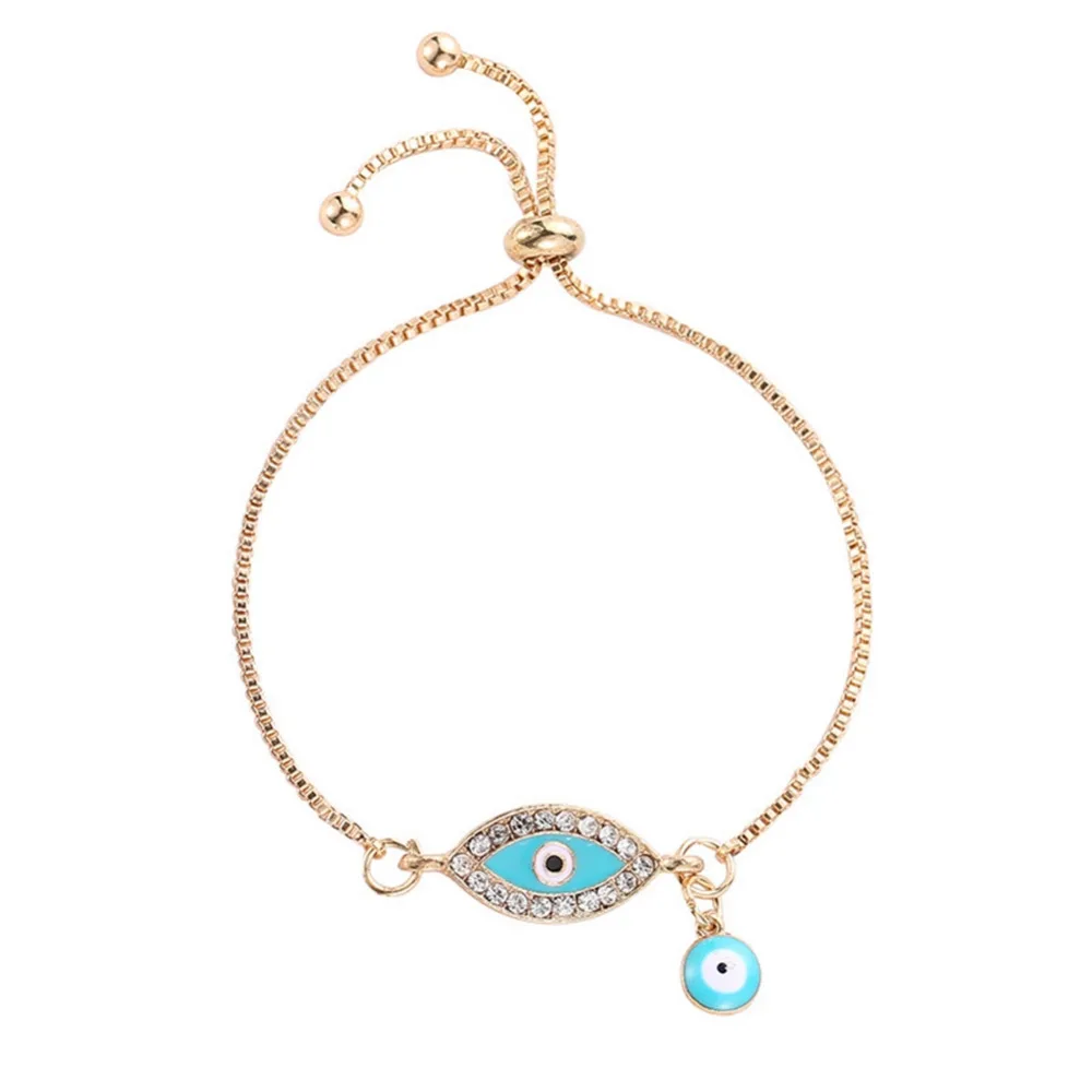 Simple Designer Turkish Gold Evil Eye Bracelet Pave CZ Blue Eye Gold