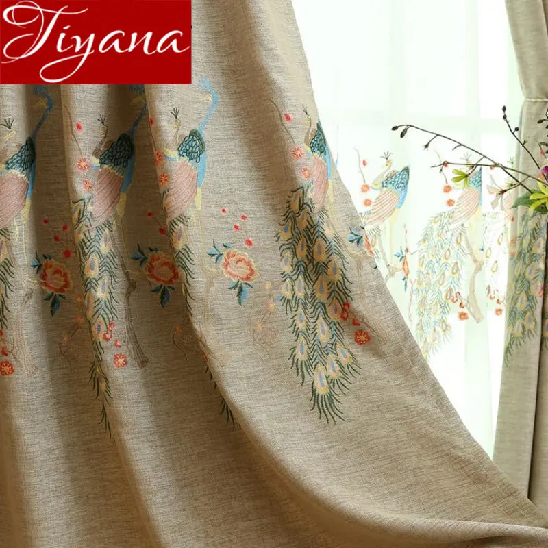 

European Luxury Curtain for Modern Living Room Window Bedroom Peacock Pattern Beige Blackout Curtain Shade Sheer Fabric X088 #30