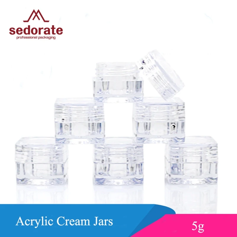 Sedorate 50 шт./партия акриловые прозрачные банки для упаковки для макияжа многоразового использования Бутылка для душа крем квадратные банки 5 г контейнеры JX060
