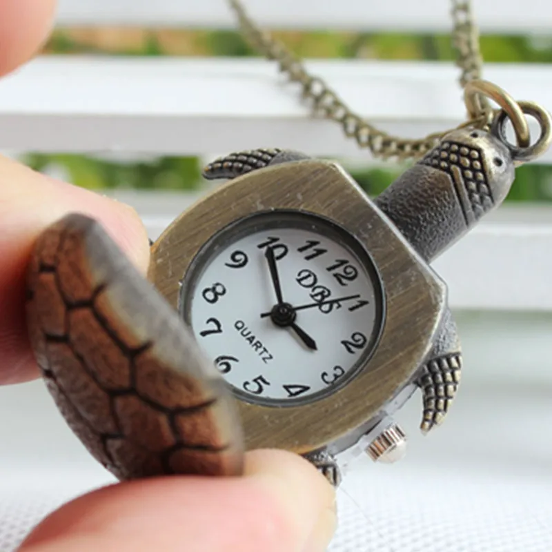 

pocket watch female ladies quartz small timepiece Turtle creative carving pocket watches female models bronze long small watch