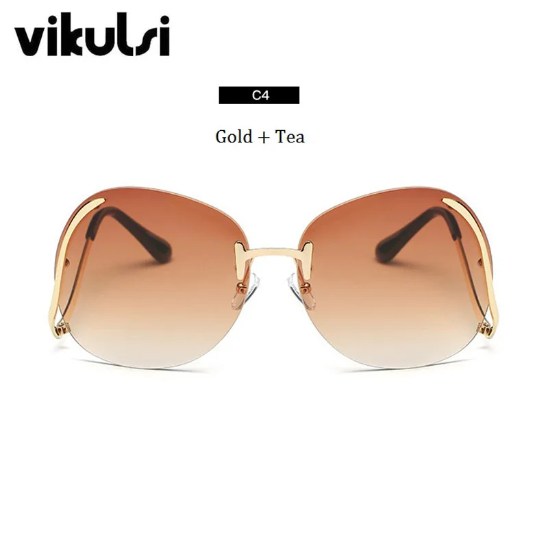 Новые негабаритные очки без оправы, женские солнцезащитные очки, прозрачные круглые солнцезащитные очки, женские градиентные брендовые дизайнерские очки UV400 - Цвет линз: C4 gold tea