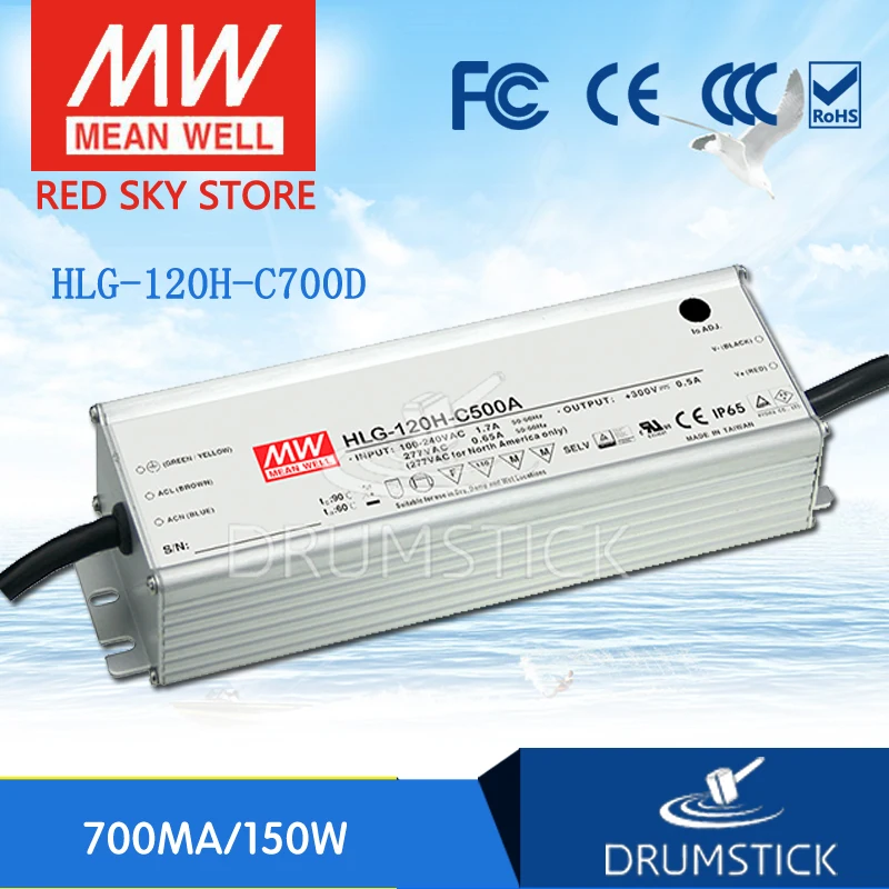 

MEAN WELL HLG-120H-C700D 107V ~ 215V 700mA meanwell HLG-120H-C 150.5W LED Driver Power Supply D Type