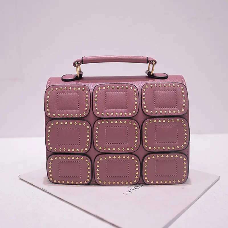 2016 New Fashion Chic font b Handbag b font Women Rivet Plaid Wafers Flap Small Bag