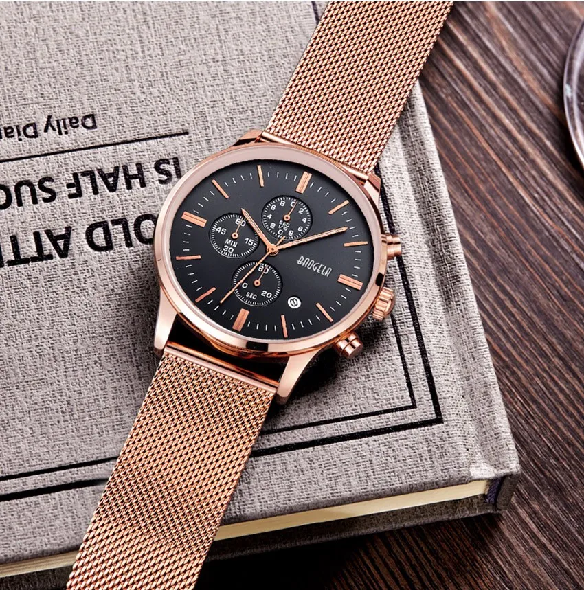 Baogela новые топ роскошные часы мужские Брендовые мужские часы из нержавеющей стали с сетчатым ремешком кварцевые наручные часы модные повседневные часы