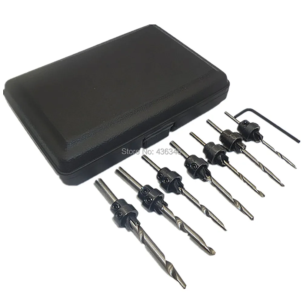 22pcs Tapered Drill Bits Countersink Depth Stop Collars Hex Key Wood