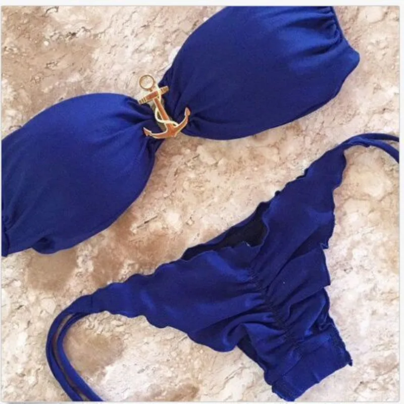 Thong Ruffled Anchor Bikinis Swimsuit Two piece Halter Bikini Set Hot