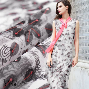 

Oriental leaves low silk linen/silk linen jacquard embroidery + bead piece high-end custom silk cloth flax fabric