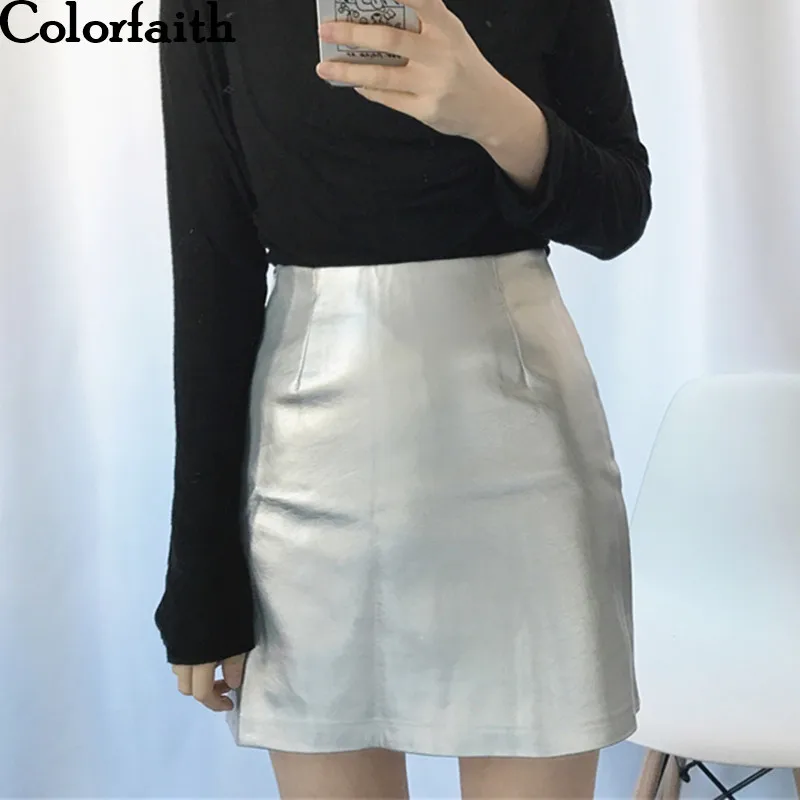 Женская юбка трапеция Colorfaith винтажная мини из искусственной кожи модель SK9811