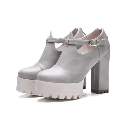 

Autumn new women chunky heel platform high heels Ladies'round toe super high heel shoes Female black/pink/gray dress shoes