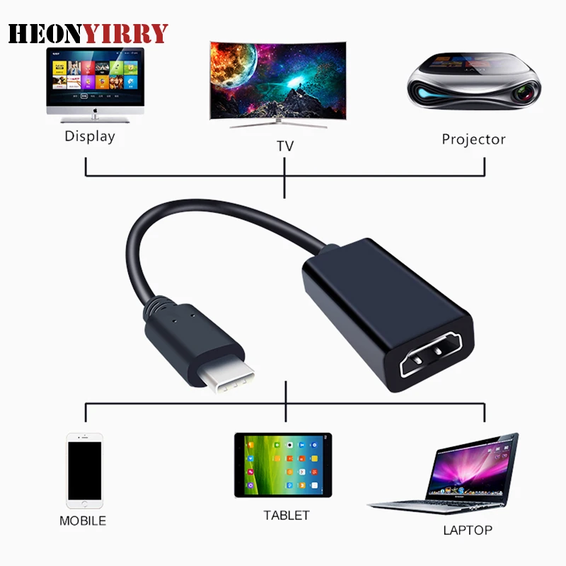 Type C To HDMI Cable Converter for Samsung Huawei Apple Usb 3.1 Thunderbolt 3 USB-C Switch To HDMI Adapter Cable LMYXC677