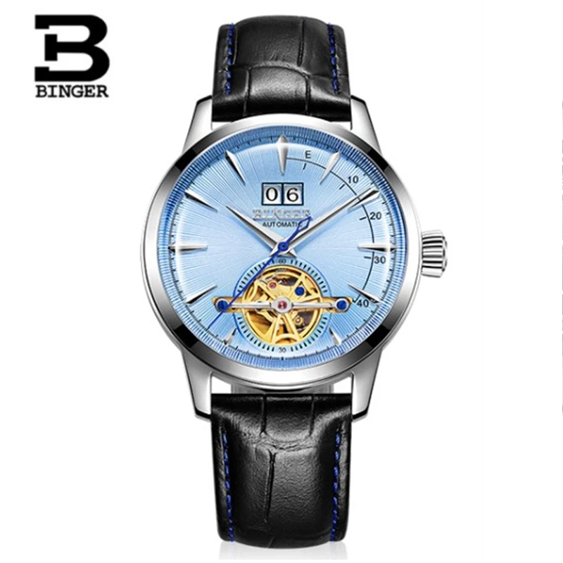 BINGER Tourbillon швейцарские мужские часы люксовый бренд автоматические механические часы мужские модные часы с кожаным ремешком reloj montre