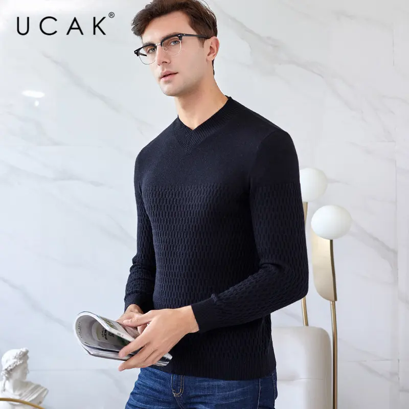 UCAK Brand Merino Wool Sweater Men 2019 New Winter Cashmere Sweaters Streetwear Fashion Big V-Neck Pull Homme Pullover Men U3024 UCAK Brand Merino Wool Sweater Men 2019 New Winter Cashmere Sweaters Streetwear Fashion Big V-Neck Pull Homme Pullover Men U3024