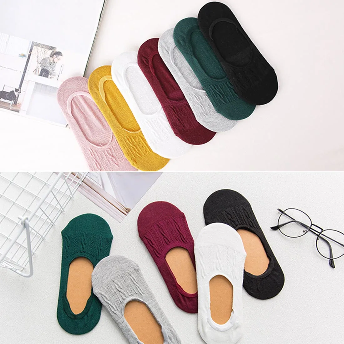 

Bamboo fiber Womens candy colors invisible Socks anti- slip net boat cheap and good quality