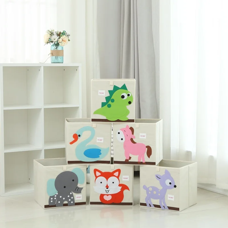 

New 3D Cartoon Animal Embroidery Folding Storage Box Washed Oxford Cloth Wardrobe storage bag kid toys organizer 33*33*33CM bins