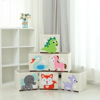 

New 3D Cartoon Animal Embroidery Folding Storage Box Washed Oxford Cloth Wardrobe storage bag kid toys organizer 33*33*33CM bins