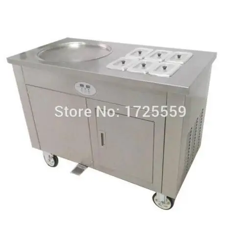 US $1.125.00 45cm single pan fried ice cream rolled machine thailand Flat fry Fried Ice Cream roll Machine With 6 Cooling Storage Barrel