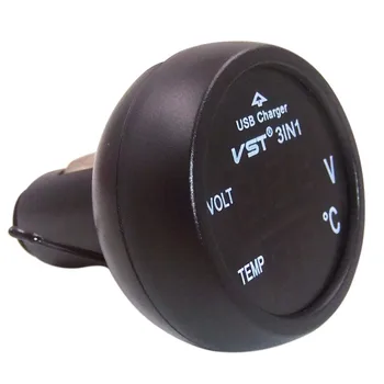 

New 3 in 1 Digital LED Car Voltmeter Thermometer Auto Car USB Charger 12V/24V Temperature Meter Voltmeter Cigarette Lighter
