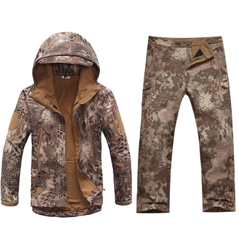 TAD тактический Sharkskin Softshell костюмы ветрозащитный для мужчин пеший Туризм Кемпинг непромокаемая куртка и брюки для девочек камуфляжная охотничья одежда - Цвет: Desert Python