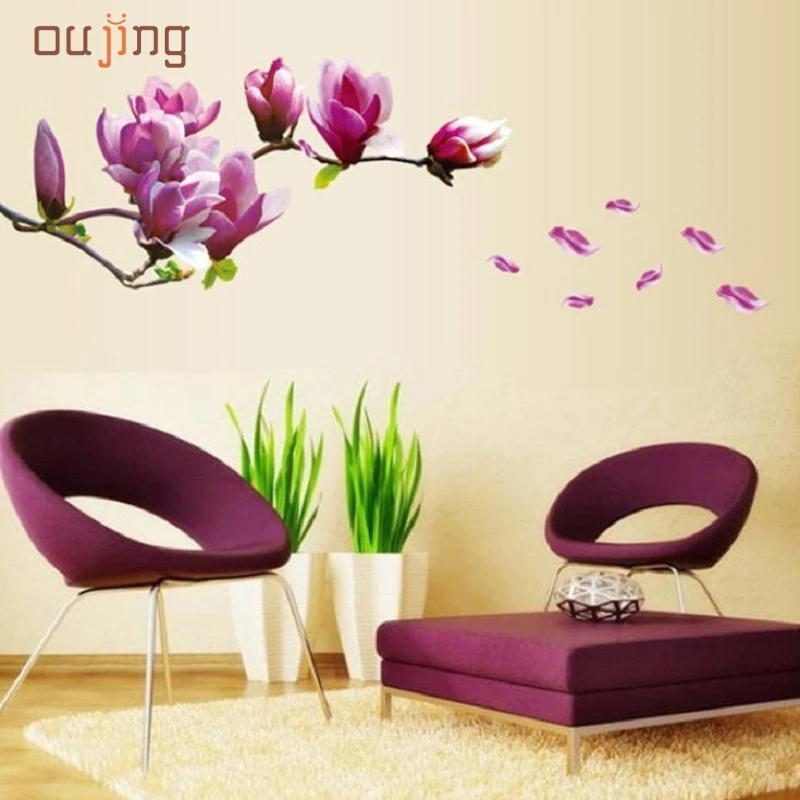 

JY 20 Mosunx Business 2016 Hot Selling Fresh Nature Magnolia Flower Wall Sticker Decal Removable PVC Wall Sticker Home Decor
