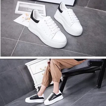 

New arrival 2019 spring and summer round toe women shoes flat platform genuine leather lace up causal shoes