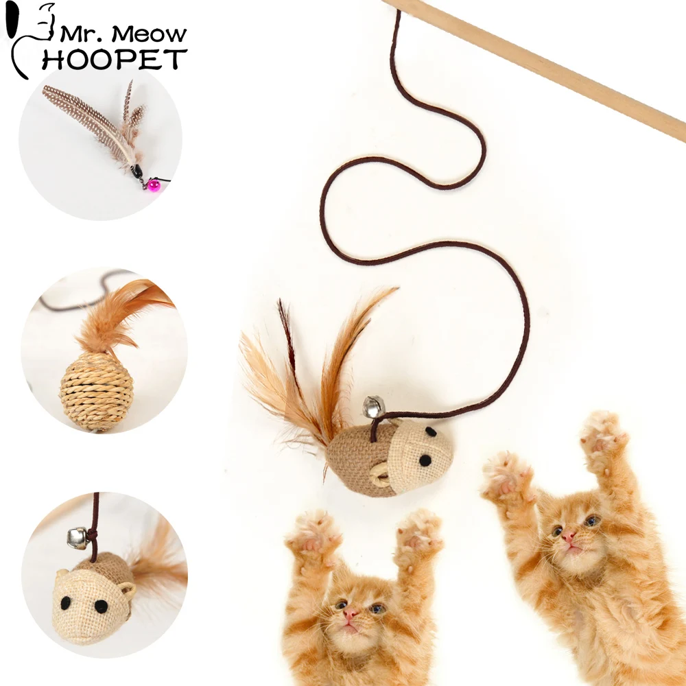

Hoopet Pet Cat Toy Teaser Multi Color Bird Feather Goods for Cats Cat Catcher Teaser Stick Toys Cat Supplies