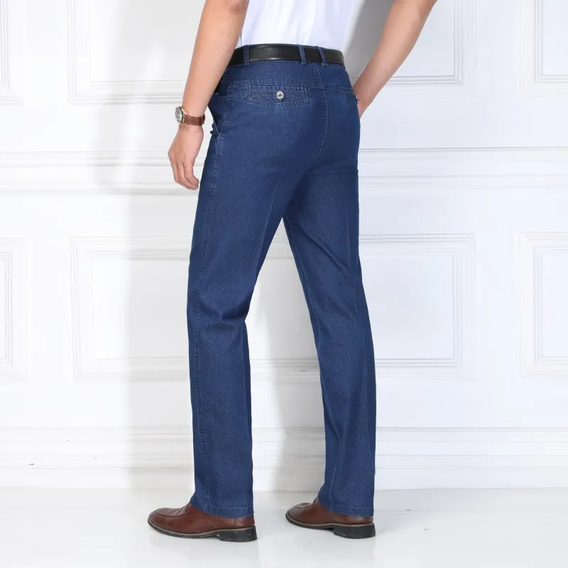 Casual Fashion Mens Qaulity Jean Cotton Classic Stretch Solid Jeans Blue Male Denim Pants Spring Autumn Men Overalls