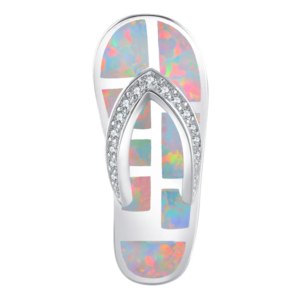 

ROLILASON Hot Sale Flip flops Design White Fire Opal 925 Silver Necklace Pendants Zircon Fashion Jewelry for Women OPS688