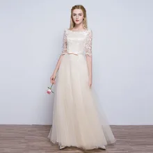 2017 Mew Ankunft Ivory Lace A-linie Langer Abschlussball Kleidet Elegante Halbe Hülse Bodenlangen Abendkleider Vestido de Festa