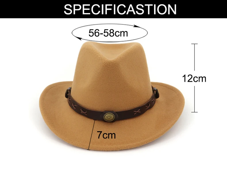 High quality Unisex Cowboy Sun protection visor Prairie style horse riding Felt hat men's Jazz hat Wide-brimmed hat