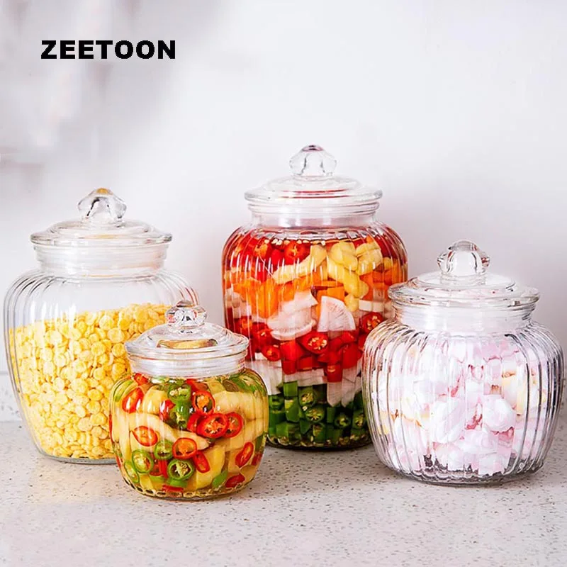  Clear Glass Storage Seal Bottle Pickle Miscellaneous Grains Jar Fruit Nut Candy Cans Food Jars Tea  - 32983682930