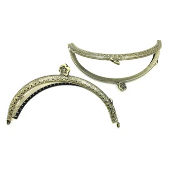 

2Pcs Bronze Tone Metal Purse Bag Arc Frame Kiss Clasps Locks Handbag Handle Flower Head 127x83mm