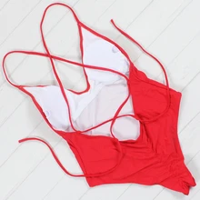 Floylyn New Arrival Candy Color Women One Piece Swimsuit Sexy Bandage Padded Brazilian Push Up Solid Red Color Hot Swimwear