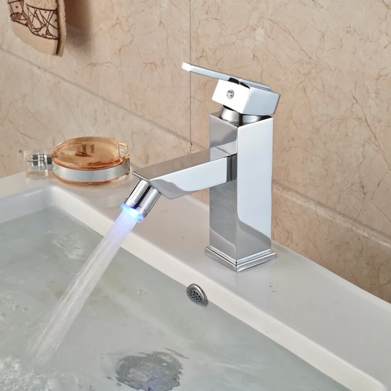 

High-end Good Quality Wash Basin Bidet Faucet with LED Light Single Lever One Handle Chrome
