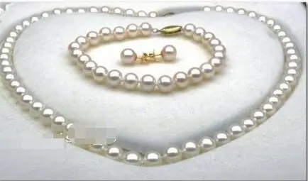 

Free Shipping >>>>> BEAUTIFUL!6-6.5mm round white akoya pearl necklace bracelet earring set gift 14k
