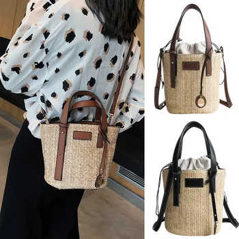 

New Elegant Shoulder Bag Women Wild Simple Messenger Bag For Girls Beach Straw Weaving Ladies Trendy Summer Bucket Hand Bag K703