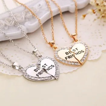

Best Friends Pendant Necklaces Heart Shape BFF necklaces Rhinestone Half Half Gift For Friends Custom Friendship Jewelry