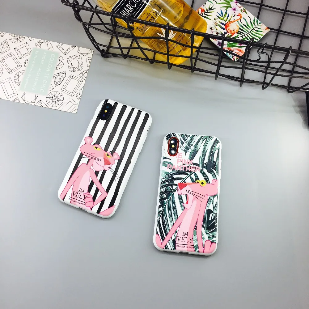 

Exhard For iPhone 7 7 Plus 8 8 Plus X XS Max XR Case Cartoon Case Banana Leaf Pink Panther TPU Case Dog Pig Cover Coque