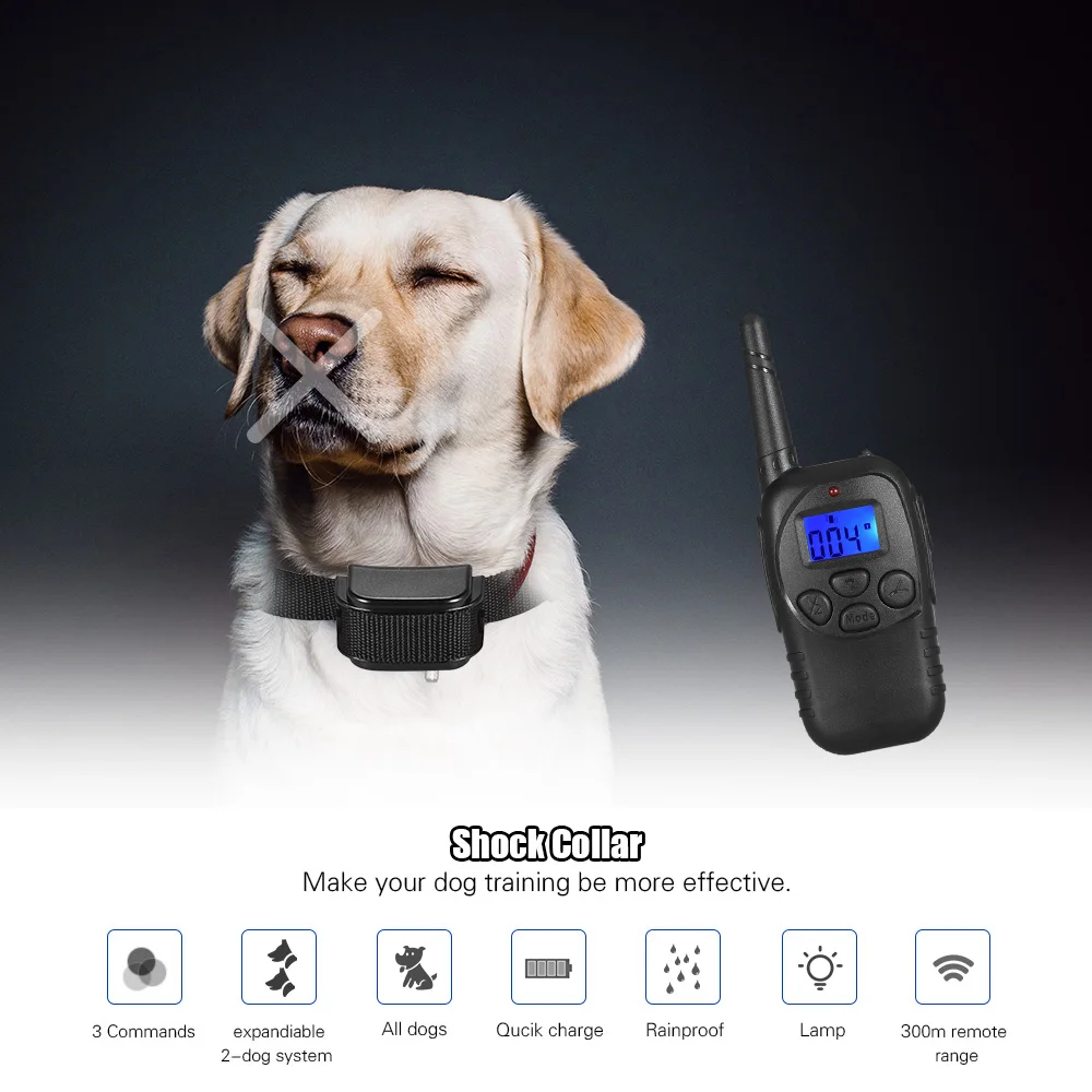 Dog Training Collar Electric Shock Waterproof Vibration Dogs 300m Remote Control Device Charging
