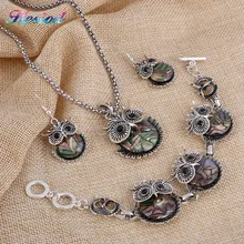 Винтажные Ювелирные наборы в виде совы в виде раковины, модные эмалированные кулоны хибу, ожерелье, серьги, очаровательный браслет, набор из 4 шт серебряных ювелирных изделий
