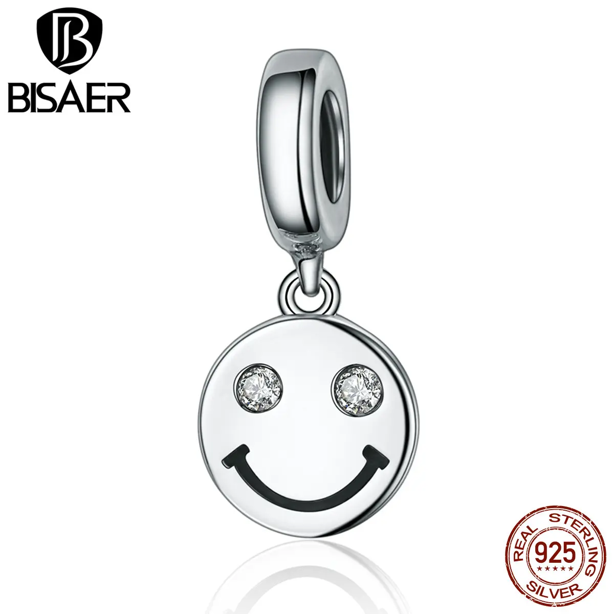 

925 Sterling Silver Cute Charm, Smiling Face Pendant Charms Fit Original BISAER Bracelets & Necklaces DIY Accessories ECC258