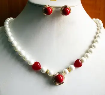 

wholesale women's jewelry 8MM White Akoya Cultured Pearl Necklace 1" + Earring Set hook Luxury Girls WeddingParty Luxury Dubai