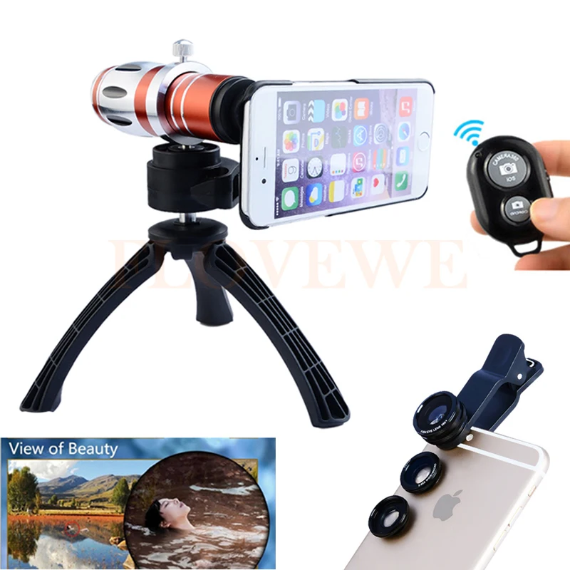 

Phone Lenses Kit 12.5X Telephoto Zoom Telescope Lens+Tripod+Macro Wide Angle Fisheye lentes For iPhone 6 6s 7 Plus 5 5s se 4 4s