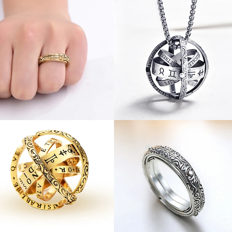 

2019 New Arrival Retro Rotatable Astronomical Ball Ring For Couple Godl Silver Cosmic Lover Finger Ring Fashion Jewelry Gift