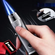 Модная Мужская зажигалка Jobon, надувная газовая индивидуальная креативная синяя дымовая прямая сигарная металлическая зажигалка