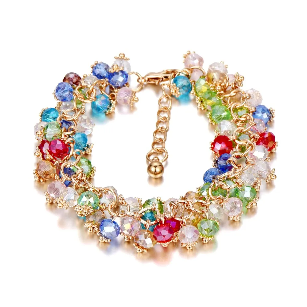 Браслеты с подвесками и браслеты с камнями золотого цвета женский браслет для женщин ювелирные изделия персонализированный фиолетовый браслет B156 - Окраска металла: round multicolor