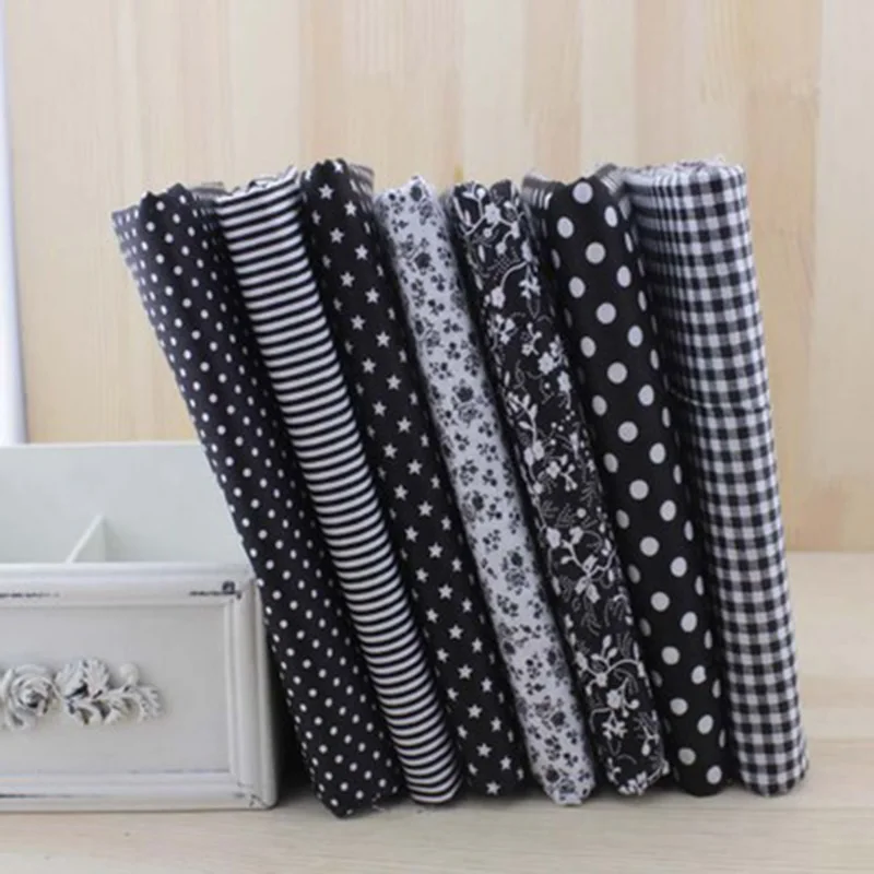 

7pcs Black Series Cotton Quilt Fabric Fat Quarter Bundle Tissue Sewing Crafts Materials Polka Dot Floral Stripe Grid 25x25cm