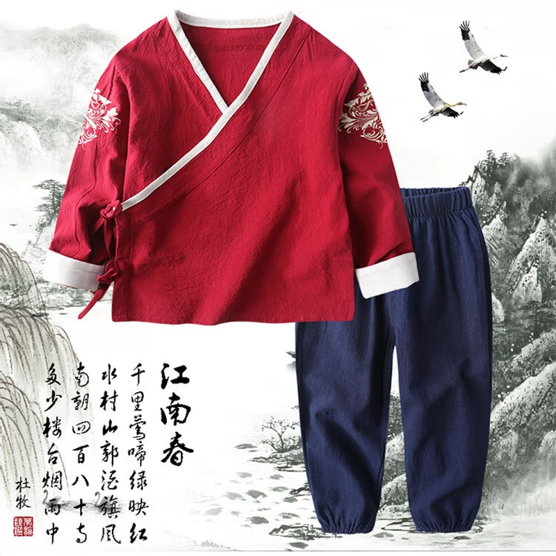 

Baby Boys Girls Clothes Set Chinese Style Tang Suit Linen Jacket + Pants two piece Set 2Pcs Summer top Pants 2018 roupa menina