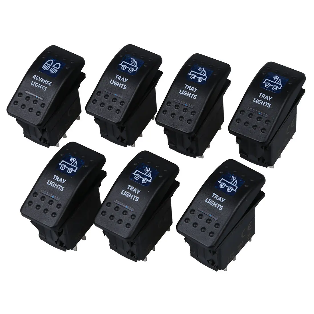 

7PCS 12V 20A Bar 5 Pin Rocker Toggle Switch Blue LED Light Car Boat